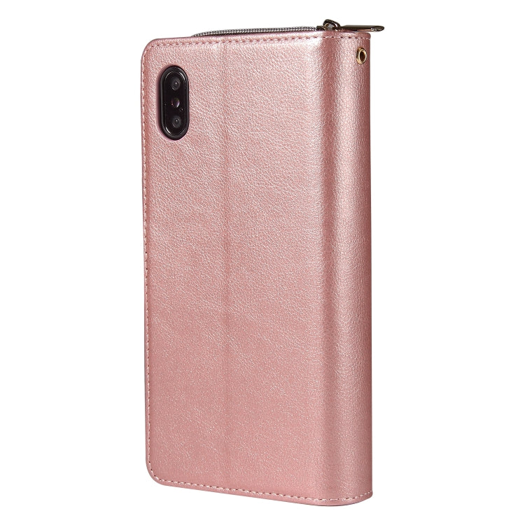 For iPhone XS Max Zipper Wallet Bag Horizontal Flip PU Leather Case with Holder & 9 Card Slots & Wallet & Lanyard & Photo Frame