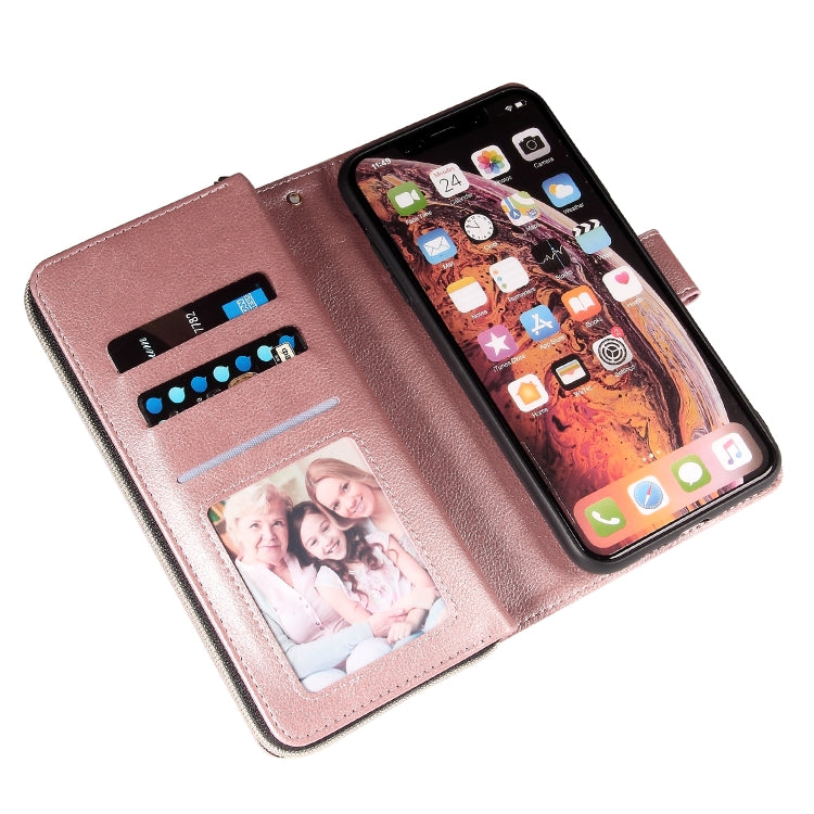 For iPhone XS Max Zipper Wallet Bag Horizontal Flip PU Leather Case with Holder & 9 Card Slots & Wallet & Lanyard & Photo Frame