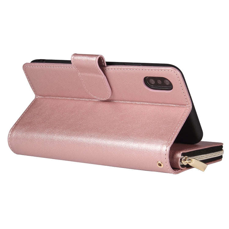 For iPhone XS Max Zipper Wallet Bag Horizontal Flip PU Leather Case with Holder & 9 Card Slots & Wallet & Lanyard & Photo Frame
