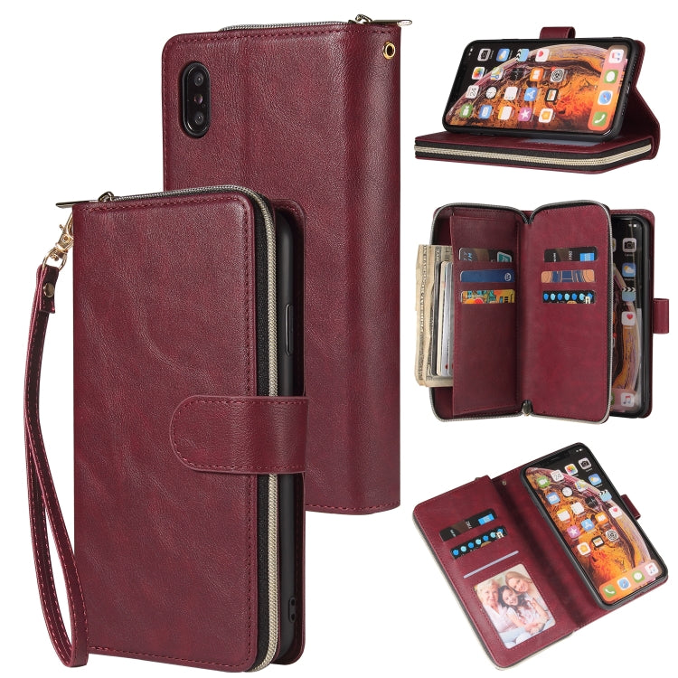 For iPhone XS Max Zipper Wallet Bag Horizontal Flip PU Leather Case with Holder & 9 Card Slots & Wallet & Lanyard & Photo Frame