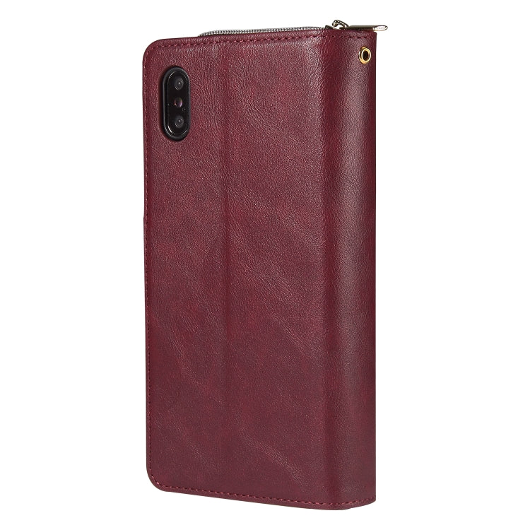 For iPhone XS Max Zipper Wallet Bag Horizontal Flip PU Leather Case with Holder & 9 Card Slots & Wallet & Lanyard & Photo Frame