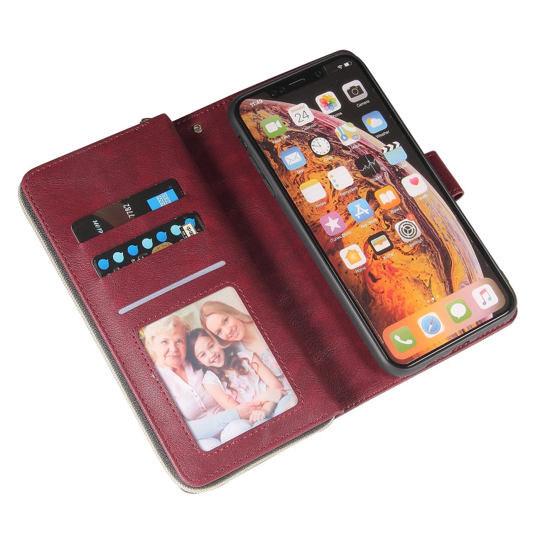 For iPhone XS Max Zipper Wallet Bag Horizontal Flip PU Leather Case with Holder & 9 Card Slots & Wallet & Lanyard & Photo Frame