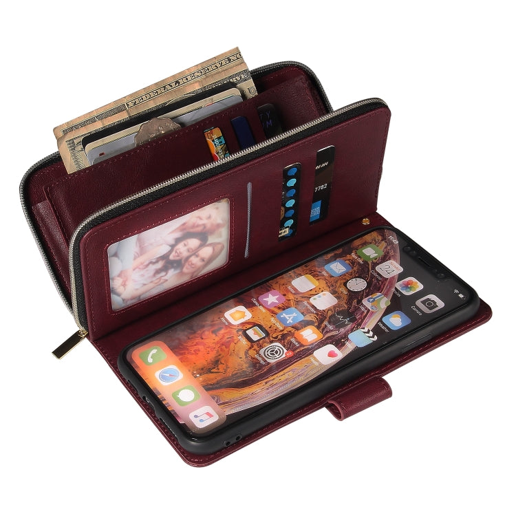 For iPhone XS Max Zipper Wallet Bag Horizontal Flip PU Leather Case with Holder & 9 Card Slots & Wallet & Lanyard & Photo Frame
