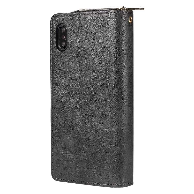 For iPhone XS Max Zipper Wallet Bag Horizontal Flip PU Leather Case with Holder & 9 Card Slots & Wallet & Lanyard & Photo Frame