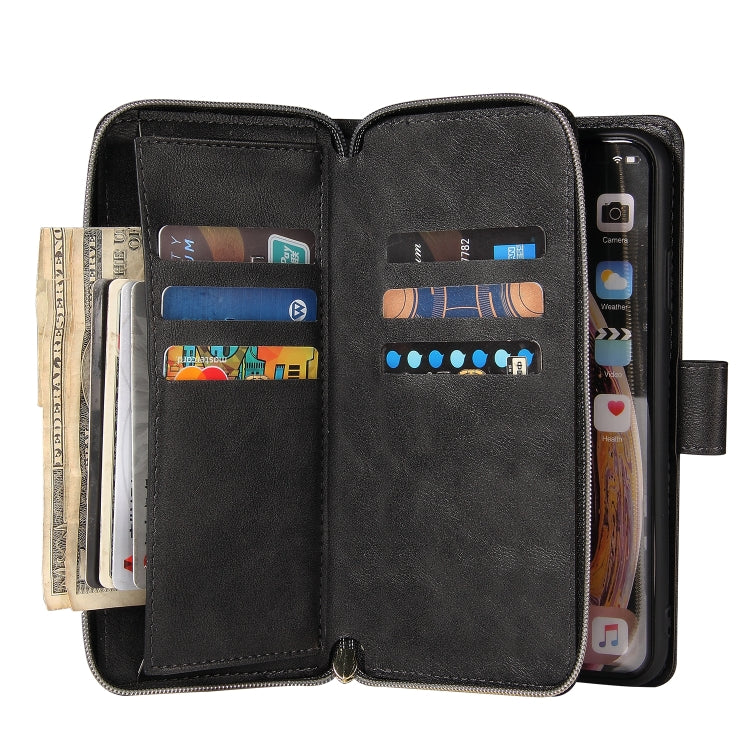 For iPhone XS Max Zipper Wallet Bag Horizontal Flip PU Leather Case with Holder & 9 Card Slots & Wallet & Lanyard & Photo Frame