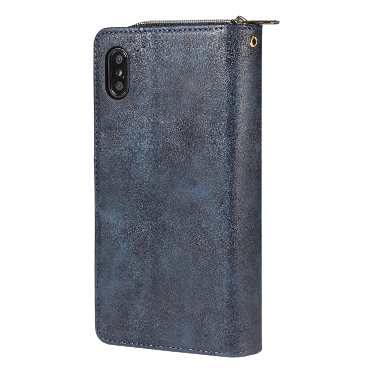 For iPhone XS Max Zipper Wallet Bag Horizontal Flip PU Leather Case with Holder & 9 Card Slots & Wallet & Lanyard & Photo Frame