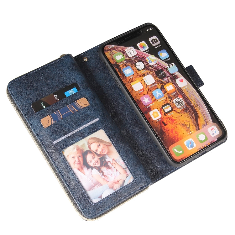 For iPhone XS Max Zipper Wallet Bag Horizontal Flip PU Leather Case with Holder & 9 Card Slots & Wallet & Lanyard & Photo Frame