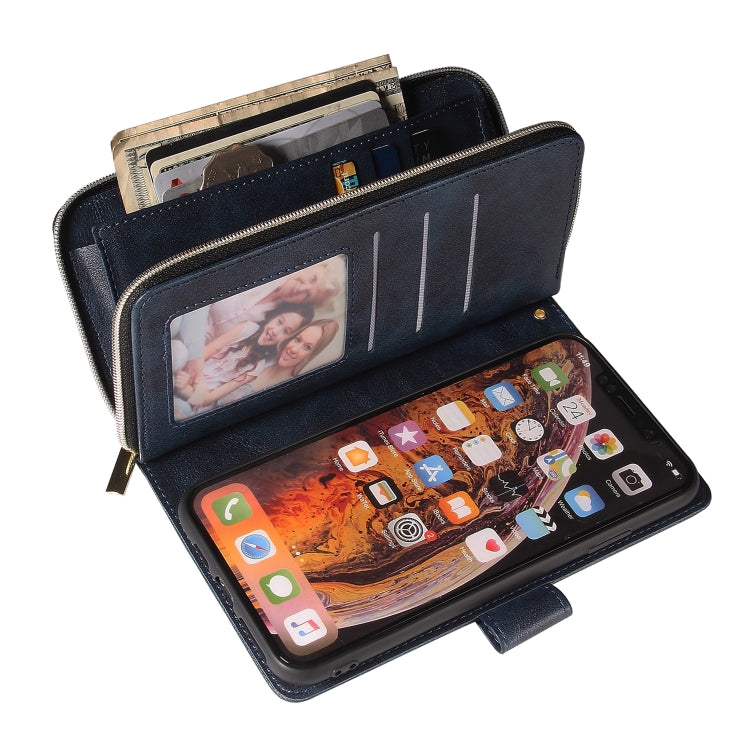 For iPhone XS Max Zipper Wallet Bag Horizontal Flip PU Leather Case with Holder & 9 Card Slots & Wallet & Lanyard & Photo Frame