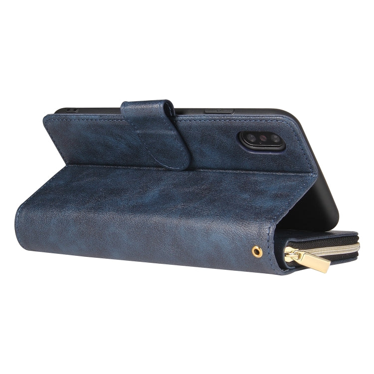 For iPhone XS Max Zipper Wallet Bag Horizontal Flip PU Leather Case with Holder & 9 Card Slots & Wallet & Lanyard & Photo Frame