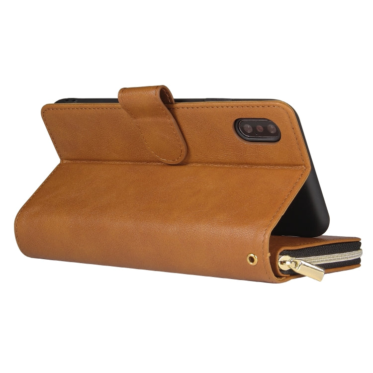 For iPhone XS Max Zipper Wallet Bag Horizontal Flip PU Leather Case with Holder & 9 Card Slots & Wallet & Lanyard & Photo Frame