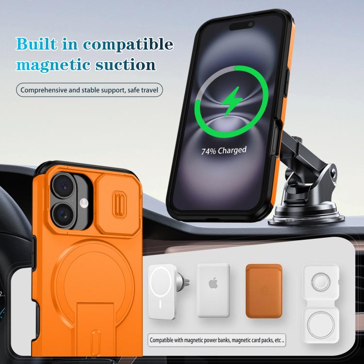 For iPhone 16 Sliding Camshield MagSafe Holder Phone Case