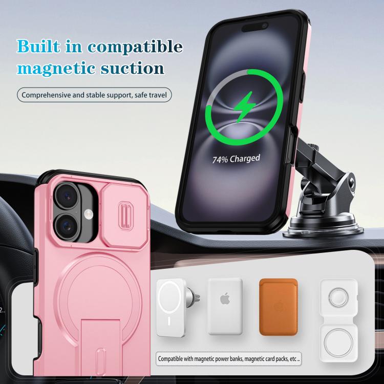 For iPhone 16 Sliding Camshield MagSafe Holder Phone Case