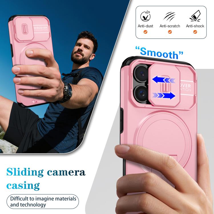 For iPhone 16 Sliding Camshield MagSafe Holder Phone Case