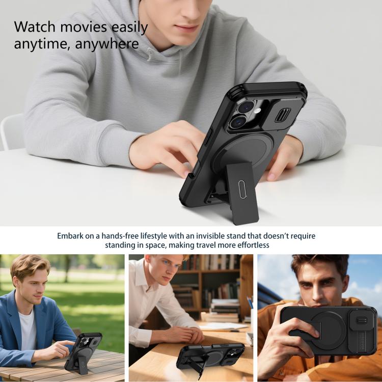 For iPhone 16 Sliding Camshield MagSafe Holder Phone Case