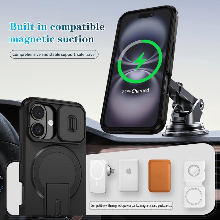 For iPhone 16 Sliding Camshield MagSafe Holder Phone Case