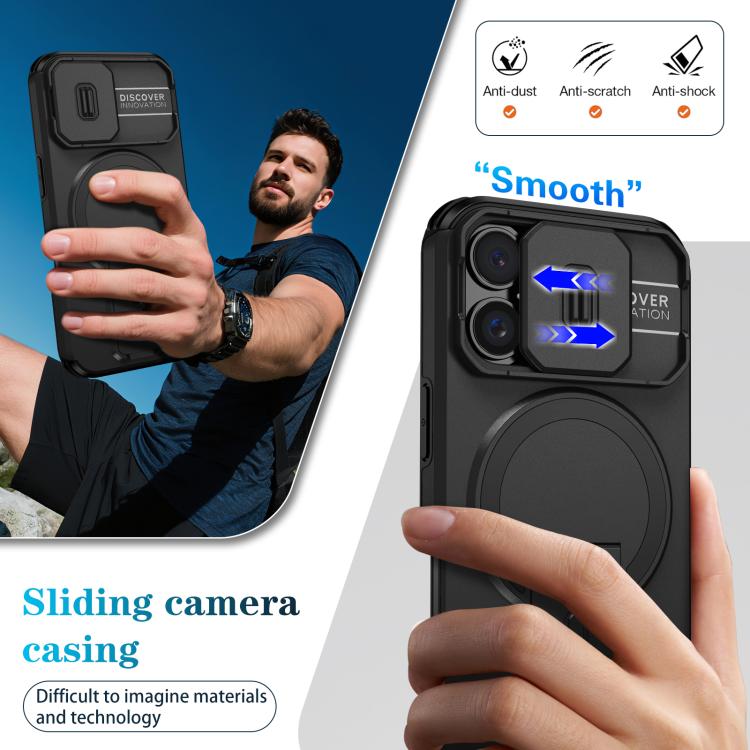For iPhone 16 Sliding Camshield MagSafe Holder Phone Case