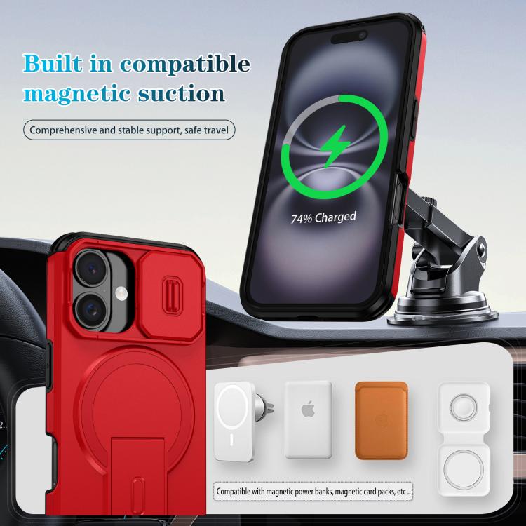For iPhone 16 Sliding Camshield MagSafe Holder Phone Case