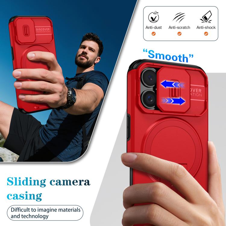 For iPhone 16 Sliding Camshield MagSafe Holder Phone Case