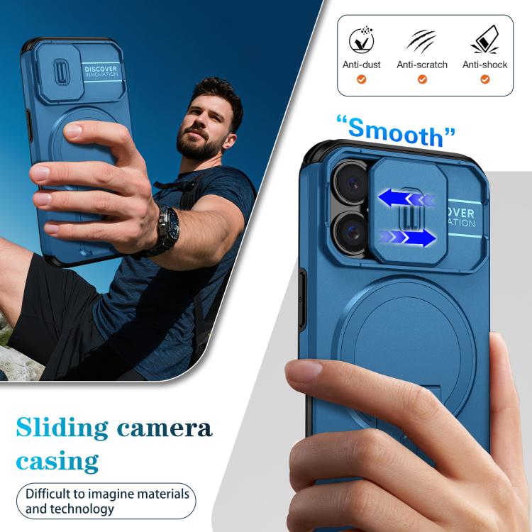 For iPhone 16 Sliding Camshield MagSafe Holder Phone Case