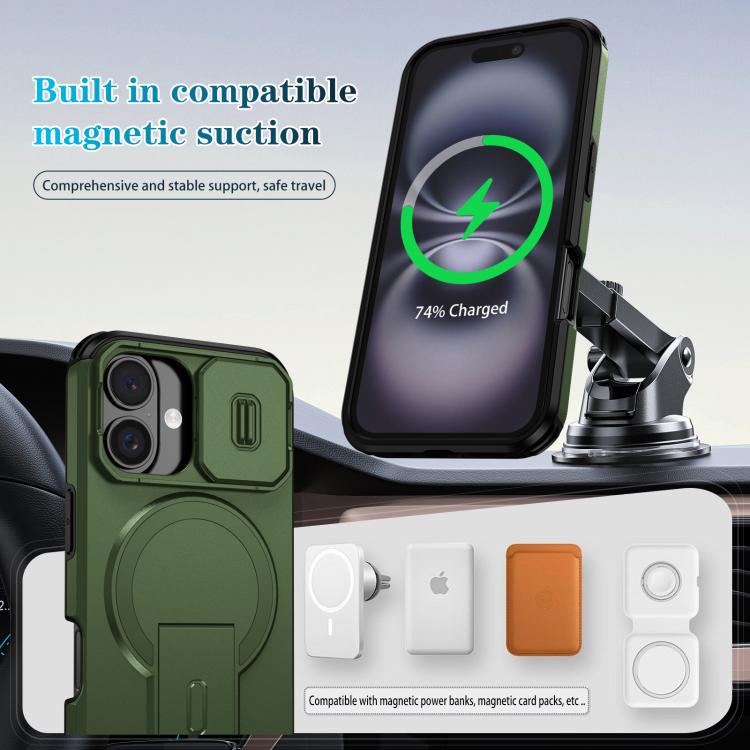 For iPhone 16 Sliding Camshield MagSafe Holder Phone Case