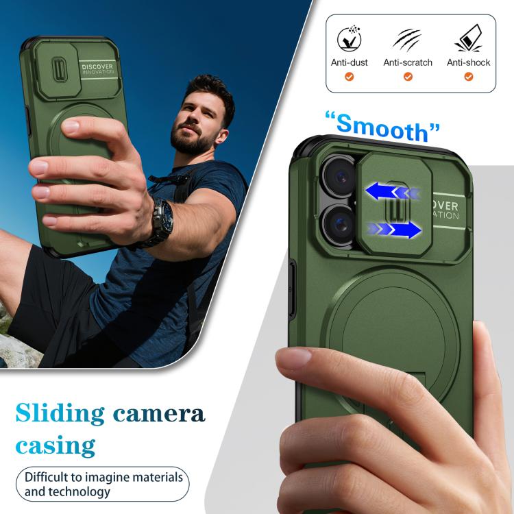 For iPhone 16 Sliding Camshield MagSafe Holder Phone Case