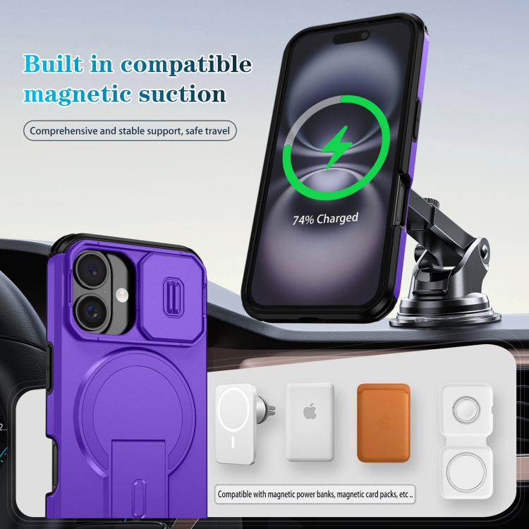 For iPhone 16 Sliding Camshield MagSafe Holder Phone Case