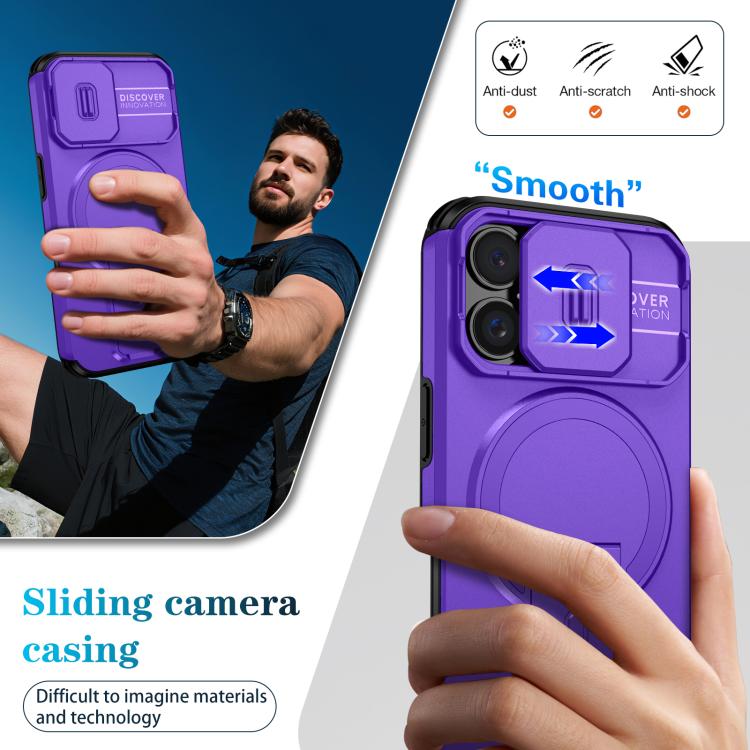 For iPhone 16 Sliding Camshield MagSafe Holder Phone Case