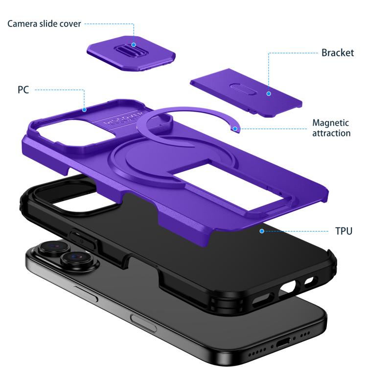For iPhone 16 Sliding Camshield MagSafe Holder Phone Case