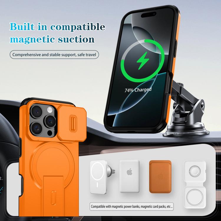 For iPhone 16 Pro Sliding Camshield MagSafe Holder Phone Case