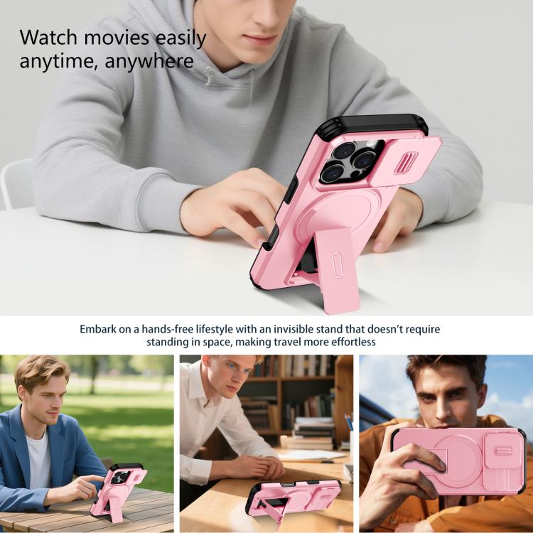 For iPhone 16 Pro Sliding Camshield MagSafe Holder Phone Case