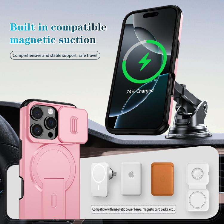For iPhone 16 Pro Sliding Camshield MagSafe Holder Phone Case