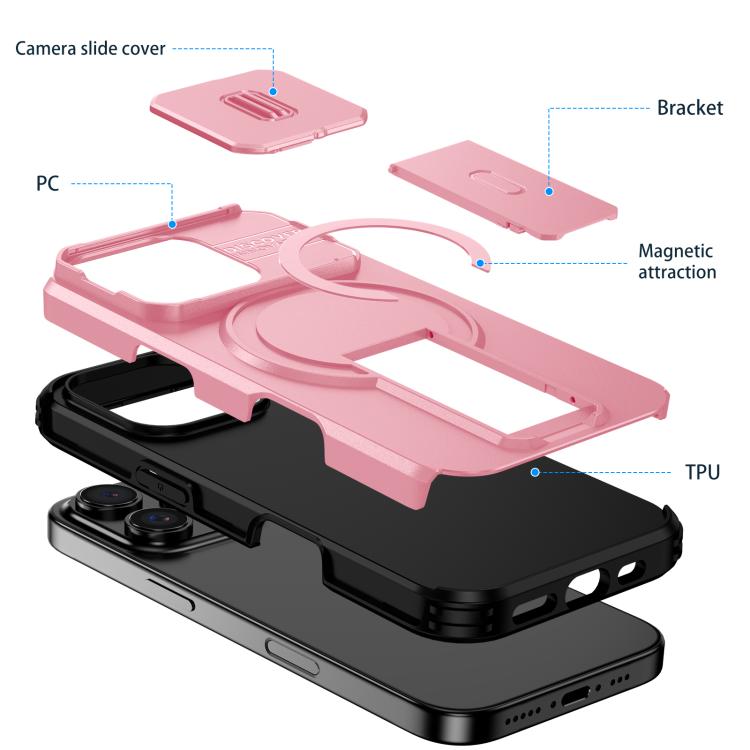 For iPhone 16 Pro Sliding Camshield MagSafe Holder Phone Case