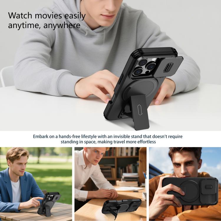 For iPhone 16 Pro Sliding Camshield MagSafe Holder Phone Case