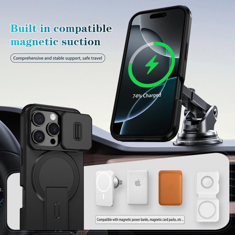 For iPhone 16 Pro Sliding Camshield MagSafe Holder Phone Case
