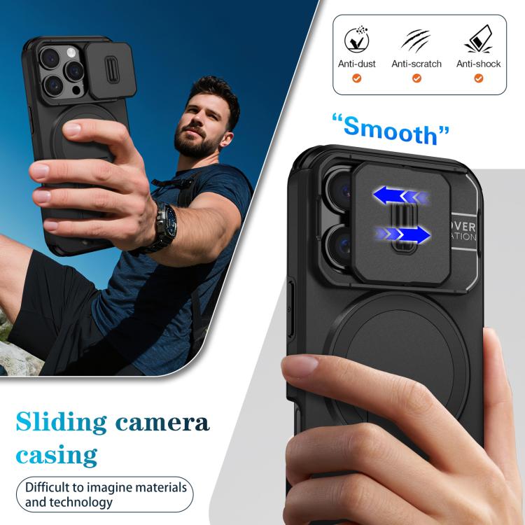 For iPhone 16 Pro Sliding Camshield MagSafe Holder Phone Case