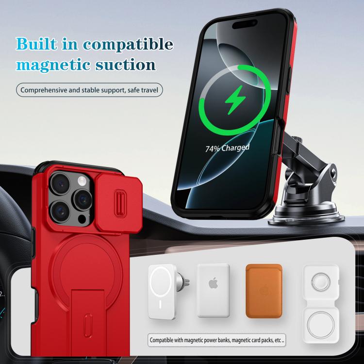 For iPhone 16 Pro Sliding Camshield MagSafe Holder Phone Case