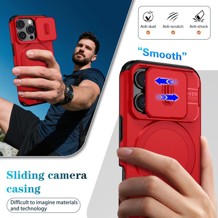 For iPhone 16 Pro Sliding Camshield MagSafe Holder Phone Case