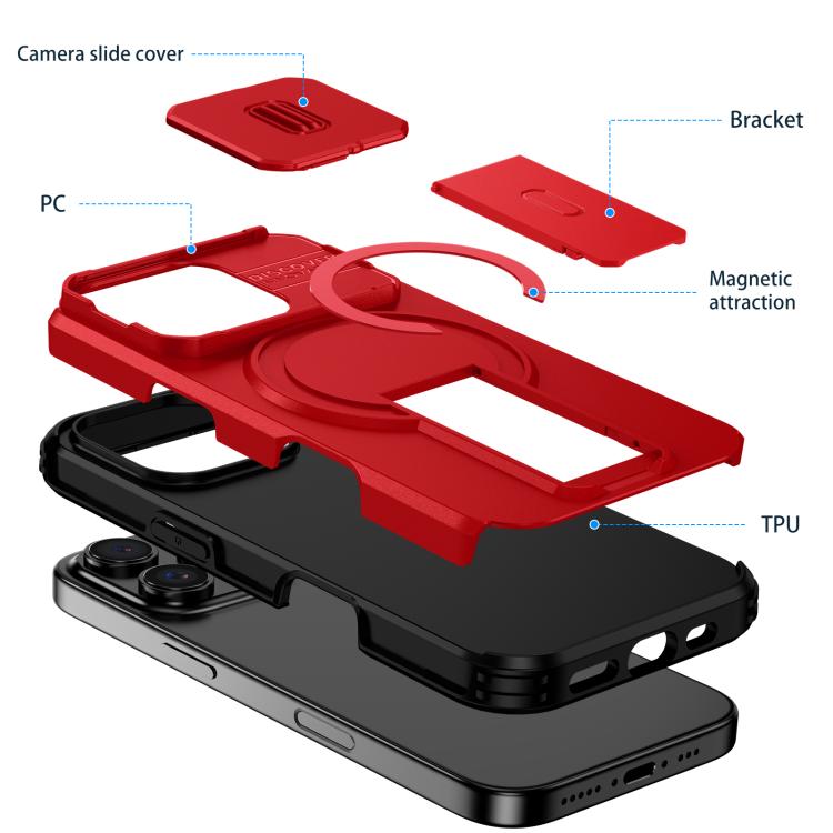 For iPhone 16 Pro Sliding Camshield MagSafe Holder Phone Case