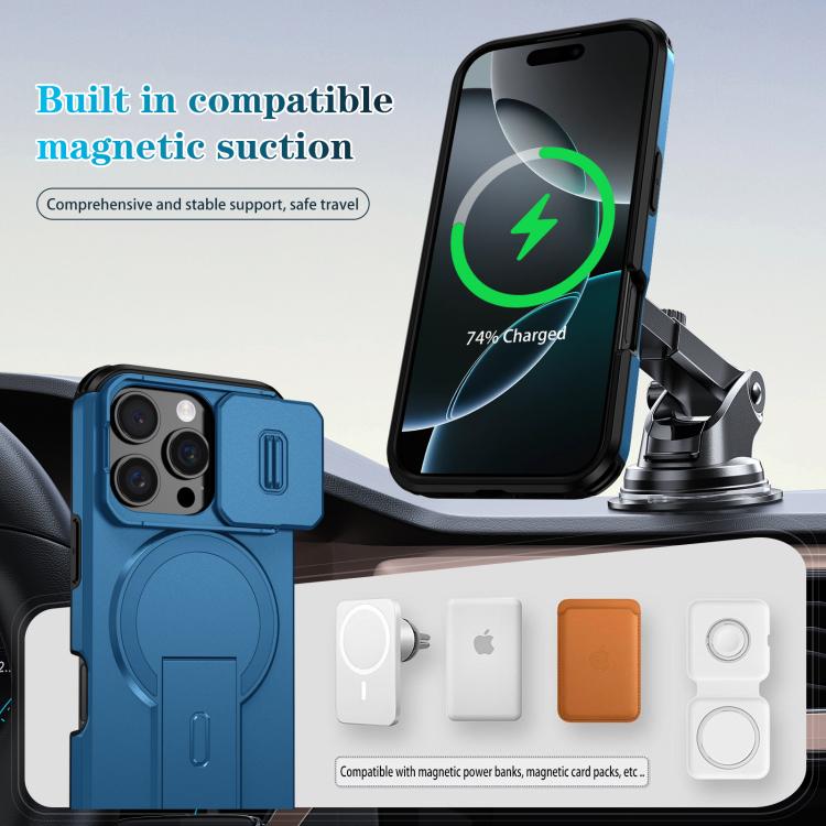 For iPhone 16 Pro Sliding Camshield MagSafe Holder Phone Case