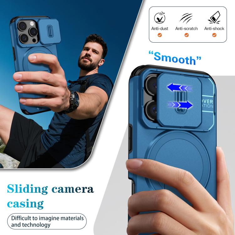 For iPhone 16 Pro Sliding Camshield MagSafe Holder Phone Case