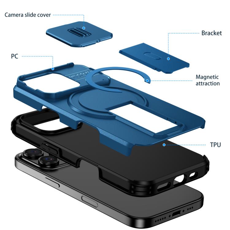 For iPhone 16 Pro Sliding Camshield MagSafe Holder Phone Case