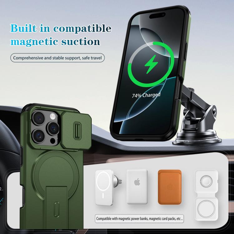 For iPhone 16 Pro Sliding Camshield MagSafe Holder Phone Case