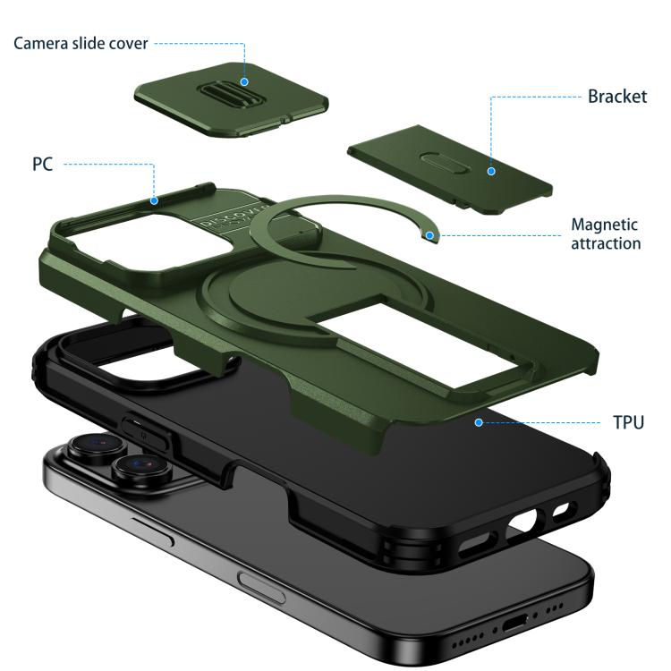 For iPhone 16 Pro Sliding Camshield MagSafe Holder Phone Case