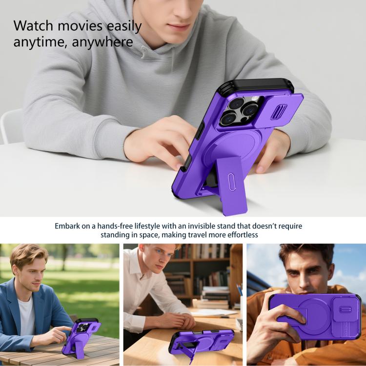For iPhone 16 Pro Sliding Camshield MagSafe Holder Phone Case