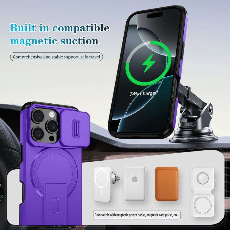 For iPhone 16 Pro Sliding Camshield MagSafe Holder Phone Case