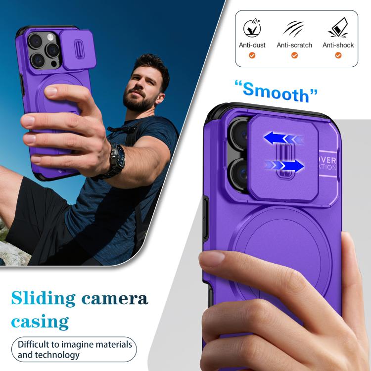 For iPhone 16 Pro Sliding Camshield MagSafe Holder Phone Case