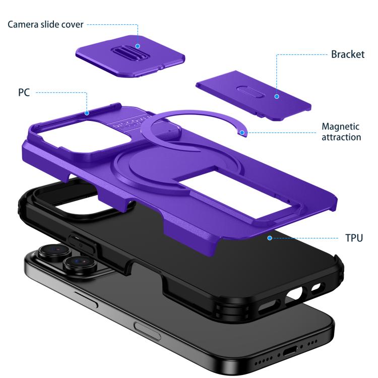 For iPhone 16 Pro Sliding Camshield MagSafe Holder Phone Case