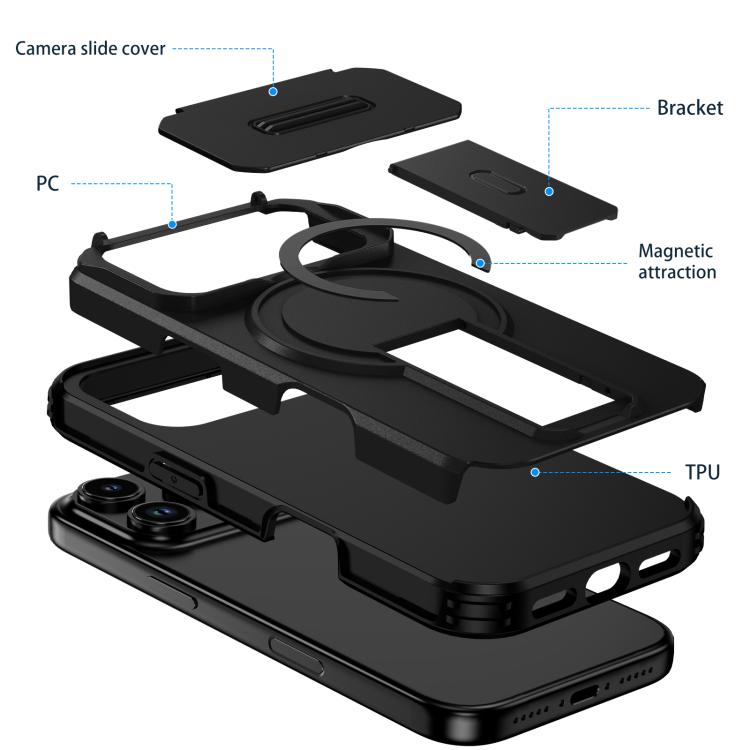 For iPhone 17 Pro Sliding Camshield MagSafe Holder Phone Case