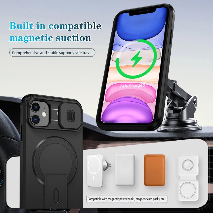 For iPhone 11 Sliding Camshield MagSafe Holder Phone Case