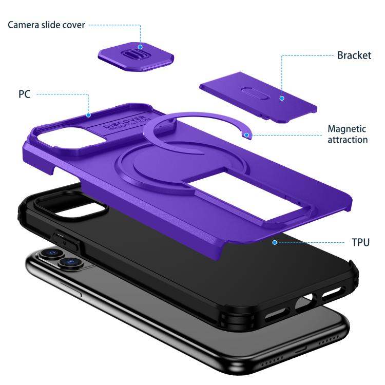 For iPhone 11 Sliding Camshield MagSafe Holder Phone Case
